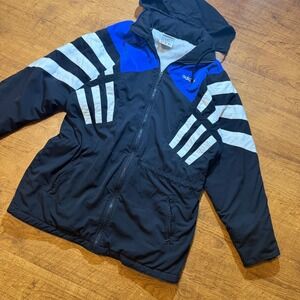 Vintage Adidas Colorblock Windbreaker Jacket Mens Medium Black Blue White Hooded